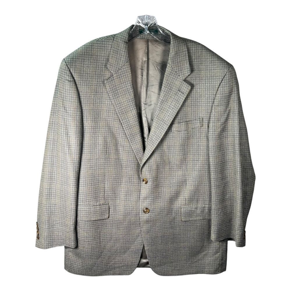 Ralph Lauren Blazer Houndstooth Mens Sz46R Sport Coat Suit Jacket Gray Silk Wool